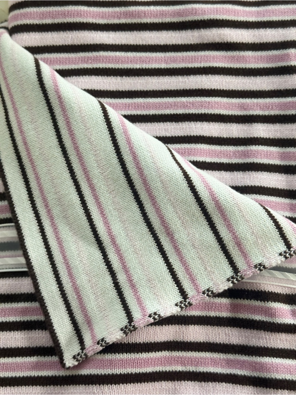 Baby Striped Pink, White and Chocolate Brown knit blanket